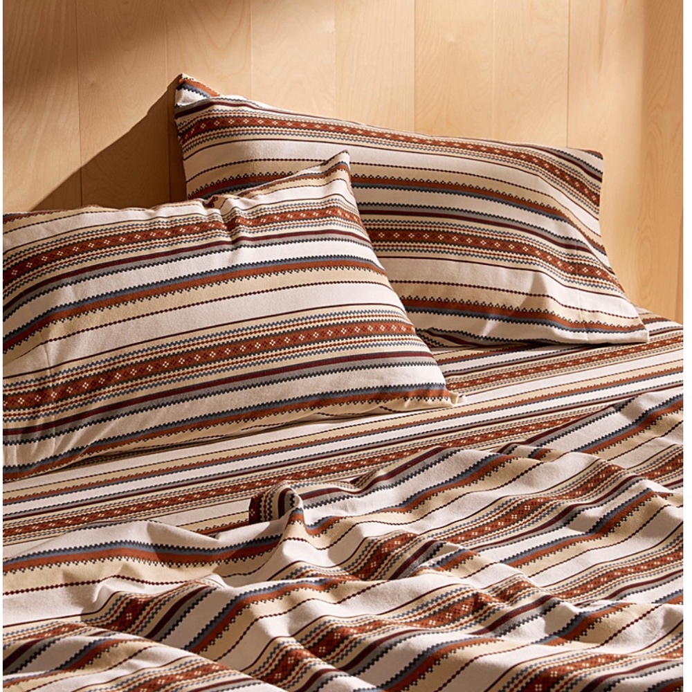 Queen rustic 100% cotton Northern stripes flannel bedsheet set made in EU NWT